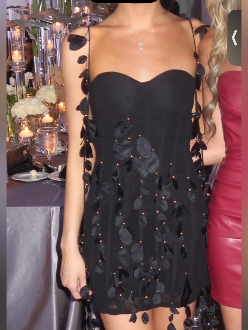 Heiress Black Petal Mini Dress with Strap Embellishments - Picture 2 of 2